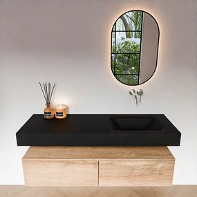 Zaro Alan badmeubel 140cm washed oak 2 lades met vrijhangende wastafel cloud rechts zonder kraangat urban