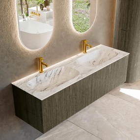Mondiaz Kurve-dlux 150cm badmeubel shadow met 2 lades en wastafel stor small dubbel 2 kraangaten glace