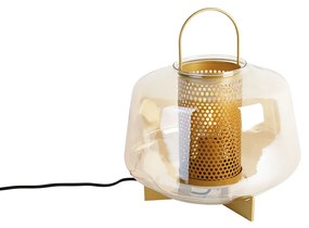 Art Deco tafellamp goud met amber glas 30 cm - Kevin Art Deco E27 rond Binnenverlichting Lamp