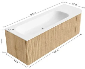 Mondiaz Kurve 135cm badmeubel ronding rechts walnut met 1 lade en deur en wastafel big medium kraangat links urban