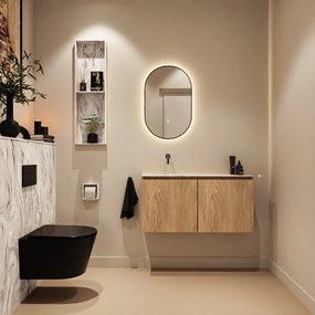 Mondiaz Ture DLux toiletmeubel 100cm washed oak met wastafel glace links zonder kraangat