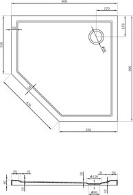 Mexen Flow vijfhoekige douchebak slim 80 x 80 cm, zwart mat - 46P708080