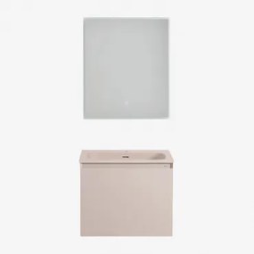Macrae Houten Badkamermeubelset Met Geïntegreerde Wastafel Beige – Linnen & Rechthoekige Led En Anticondens 60x70 Cm Riben & - Sklum