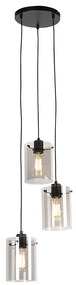 Smart hanglamp zwart met smoke glas incl. 3 Wifi ST64 - Dome