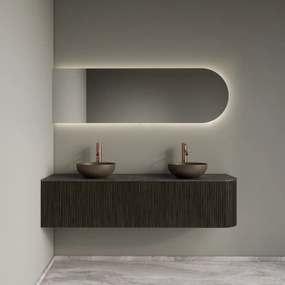 Gliss Design Alluro badmeubel ribbelfront met ronding rechts 160cm charcoal en zwart leisteen toppaneel