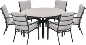 Garden Impressions Senja tuinset 7-delig sandstone - Tulli tuintafel Ø148x75 cm light teak vironwood