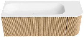 Mondiaz Kurve 125cm badmeubel ronding rechts oak met 1 lade en deur en wastafel big medium links zonder kraangat