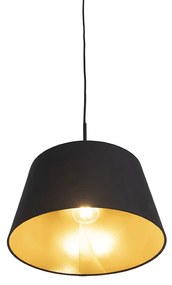 Stoffen Hanglamp met katoenen kap zwart met goud 32 cm - Combi Klassiek / Antiek E27 cilinder / rond rond Binnenverlichting Lamp