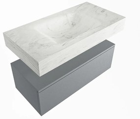 Mondiaz Alan DLux badmeubel 90cm plata 1 lade met wastafel opalo midden zonder kraangat