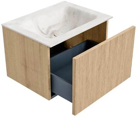 Mondiaz Kurve-dlux 60cm badmeubel oak met 1 lade en wastafel cloud midden zonder kraangat frappe