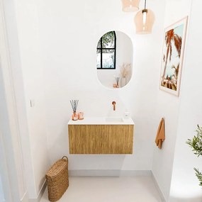 Mondiaz Joya 80cm toiletmeubel oak met wastafel faye rechts zonder kraangat talc