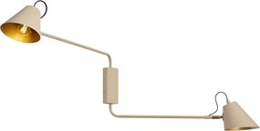 Moderne wandlamp taupe met gouden binnenkant verstelbaar 2-lichts - Lune