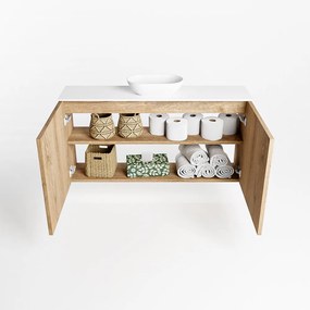 Mondiaz Fowy toiletmeubel 100cm washed oak met witte waskom midden en kraangat