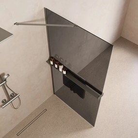 Saniclear Oblique inloopdouche 90cm met handdoekhouder en rookglas RVS