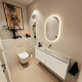 MONDIAZ TURE-DLUX 120cm toiletmeubel Talc. EDEN wastafel Ostra positie midden. Zonder kraangat. TUREDX120TALM0OST