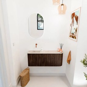 Mondiaz Joya DLux 100cm toiletmeubel ronding rechts walnut met wastafel faye links zonder kraangat frappe