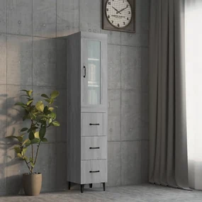 vidaXL Hoge kast 34,5x34x180 cm bewerkt hout grijs sonoma eikenkleurig