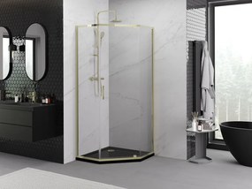 Mexen Exo-R vijfhoekige draaideur douchecabine 90 x 90 cm, transparant, goud - 812-090-090-50-00