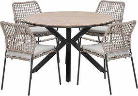 Garden Impressions Natas tuinset sand 5-delig - Tulli tuintafel light teak look Ø122 cm