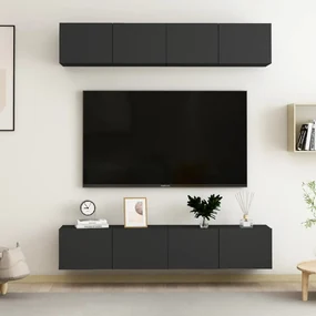 vidaXL Tv-meubelen 4 st 80x30x30 cm spaanplaat zwart