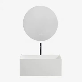 Harsen Badkamermeubelset Met Geïntegreerde Wastafel En Nerine Led-verlichting Wit & Round Led And Antifog Ø70 Cm Solyn & Zwart - Sklum