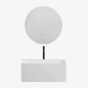 Nerine Zwevend Badkamermeubelset Van Hars Met Geïntegreerde Wastafel En Led-verlichting Wit & Round Led And Antifog Ø70 Cm Riben & - Sklum