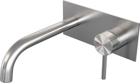 Brauer Stripe inbouw wastafelkraan ColdStart met gebogen uitloop en afdekplaat model A1 RVS geborsteld PVD