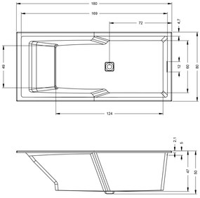 Riho Still Shower inbouw ligbad 180x80cm wit glans met Fall overloop