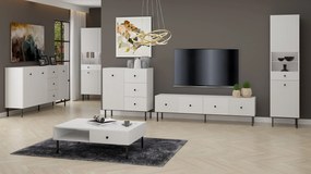 Commode VIENNA 1D3S Wit mat/zwart - KAST MET LADEN EN GERIBBELDE VOORPANELEN