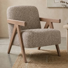 Fauteuil Met Houten Armleuning Taupe