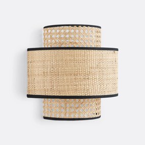 Dubbele wandlamp in rotanriet en raffia, Dolkie