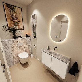 MONDIAZ TURE-DLUX 80cm toiletmeubel Talc. EDEN wastafel Glace positie midden. Zonder kraangat. TUREDX80TALM0GLA