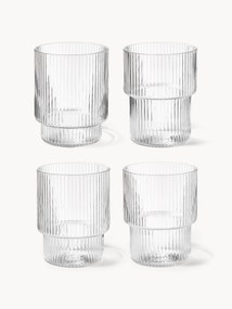 Mondgeblazen waterglazen Ripple met groefreliëf, 4 stuks