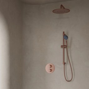 Saniclear Copper inbouwregendouche 30cm rond met wandarm, 3 standen handdouche en glijstang geborsteld koper