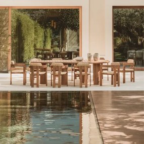 Ovale Tafelset 260x120 Cm In Acaciahout En 10 Tuinstoelen In Acaciahout En Synthetisch Riet Ginara Acacia Bruin - Sklum