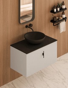 Muebles Costa badmeubel ribbelfront 80cm wit mat met zwart toppaneel en waskom