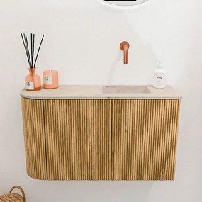 Mondiaz Joya DLux 70cm toiletmeubel ronding links oak met wastafel faye rechts zonder kraangat frappe
