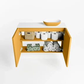 Mondiaz Fowy toiletmeubel 80cm ocher met gele waskom rechts zonder kraangat