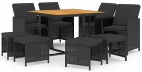 vidaXL 9-delige Tuinset met kussens poly rattan zwart