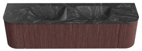Mondiaz Kurve-dlux 170cm badmeubel ronding links/rechts ruby met 1 lade en 2 deuren en wastafel leaf dubbel zonder kraangat lava