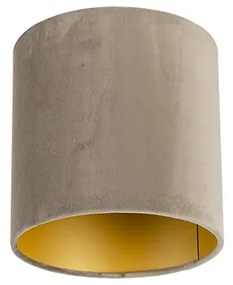 Stoffen Velours lampenkap taupe 20/20/20 met gouden binnenkant cilinder / rond