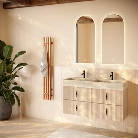 Muebles Murcia badmeubel ribbelfront 120cm naturel eiken met White Travertin wastafel met kraangaten