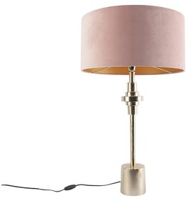 Art Deco tafellamp goud velours kap roze 50 cm - Diverso