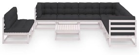 vidaXL 10-delige Loungeset met kussens massief grenenhout wit