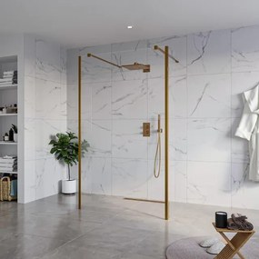 Fortifura Galeria Vrijstaande Inloopdouche - 120x200cm - Helder - antikalk - 8mm veiligheidsglas - 2 zijwanden 30cm - wandsteunen en hoekprofielen - Geborsteld koper PVD (Koper) SW927772 2x/SW797917/SW797909 2x/SW876703 2x