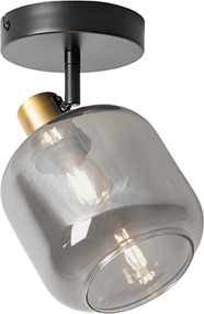 Design plafondspot zwart met goud met smoke glas - Zuzanna