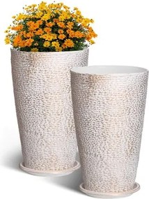 VEVOR Bloempot, Set van 2, Grote Conische Plantenpot 530 mm, Bloempot met Steenlook, Plantenbak, Elegant Design, Efficiënt Drainagesysteem, voor Veranda, Terras, Kantoor, Buiten, Binnen, Beige