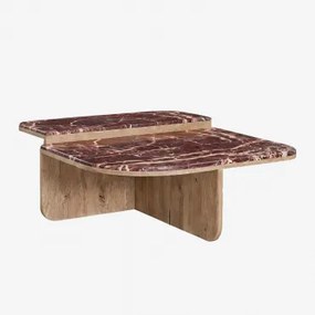 90x90 Cm Salontafel Van Natuurlijk Steen En Mangohout Clotsh Rood Marmer Cherry Gold - Sklum