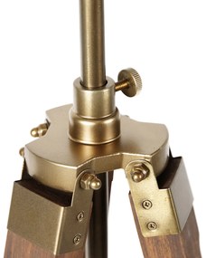 Industriële tripod vloerlamp brons met hout - Mangoes