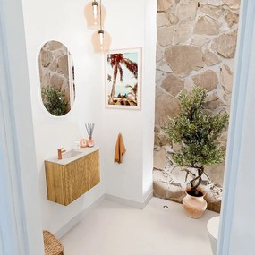 Mondiaz Joya DLux 60cm toiletmeubel ronding rechts oak met wastafel faye links 1 kraangat ostra